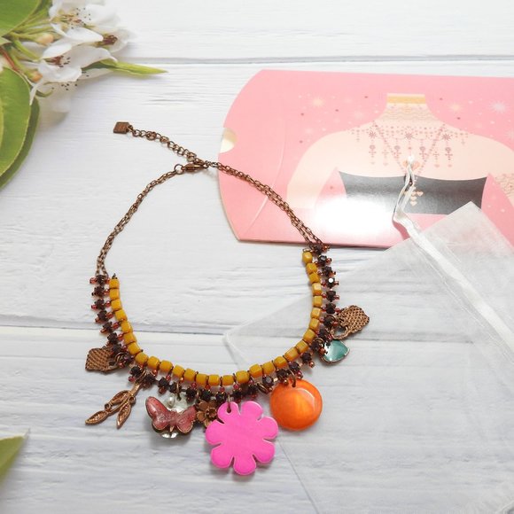 Shell Copper Charm Orange Enemel Necklace - Picture 1 of 6
